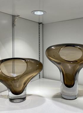 简约异形花瓶创意厚重玻璃轻奢透明琥珀色居家餐桌水培插花琉璃