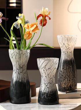 简约家居桌面灰白色裂纹琉璃花器样板间餐厅台面装饰花瓶客厅摆件