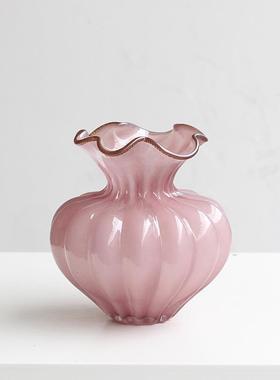 北欧手工波浪口花边糖果色南瓜琉璃花瓶可爱样板间客厅家居装饰瓶