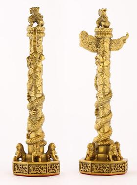 厂家黄铜华表摆件华表柱摆件中华柱龙柱黄铜办公室摆件饰品