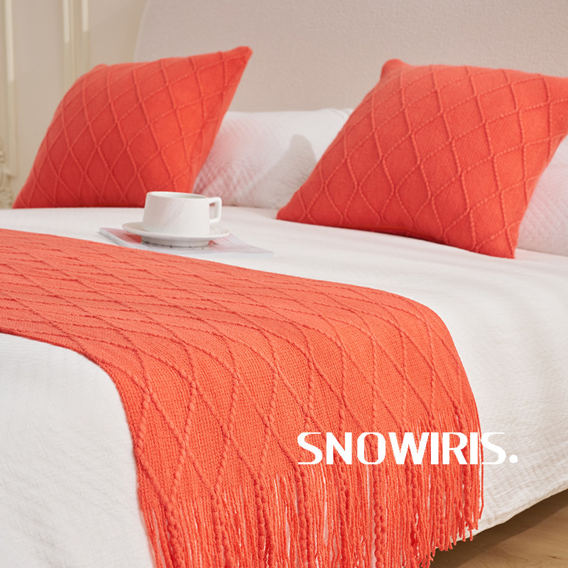 北欧复古民宿床尾巾菱形格纯色百搭针织毯床尾毯搭巾样板房装饰毯,淘宝优惠券,粉丝福利购,淘宝优惠卷