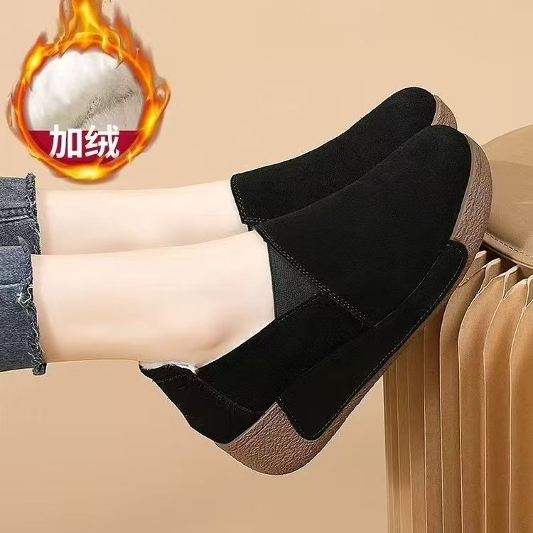 品牌鞋一脚蹬软底棉鞋女加绒保暖豆豆鞋2025冬新款坡跟防滑妈妈鞋,淘宝优惠券,粉丝福利购,淘宝优惠卷