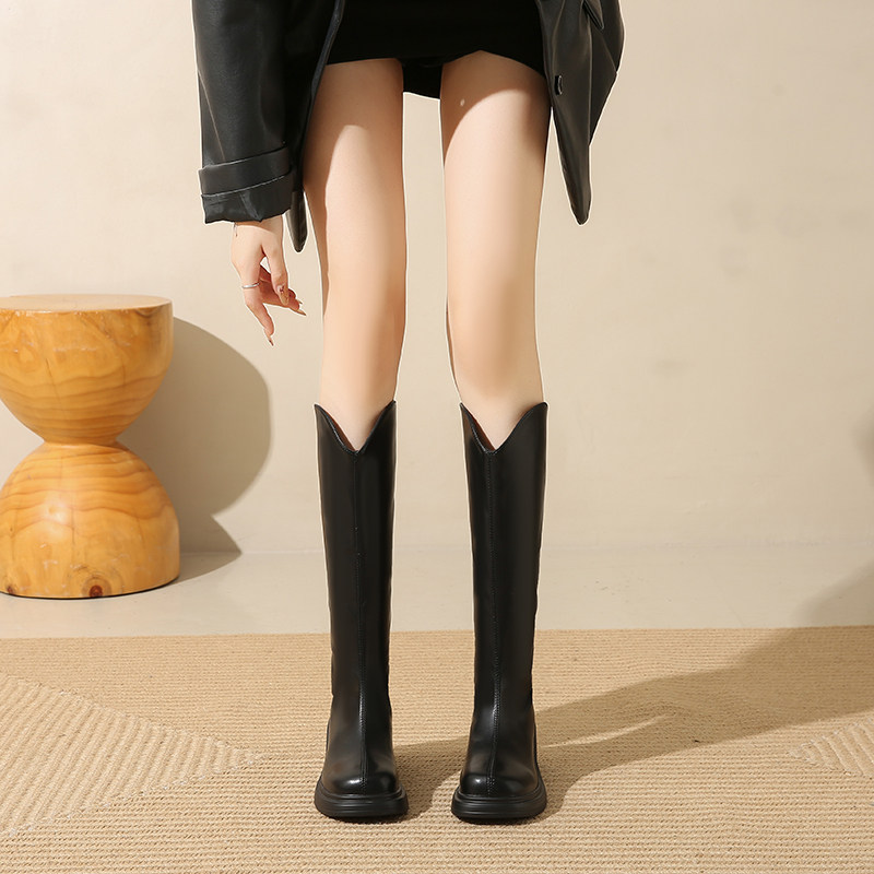 品牌小个子显高骑士靴女真皮V口长筒靴 2025秋冬季新款白色高筒靴,淘宝优惠券,粉丝福利购,淘宝优惠卷