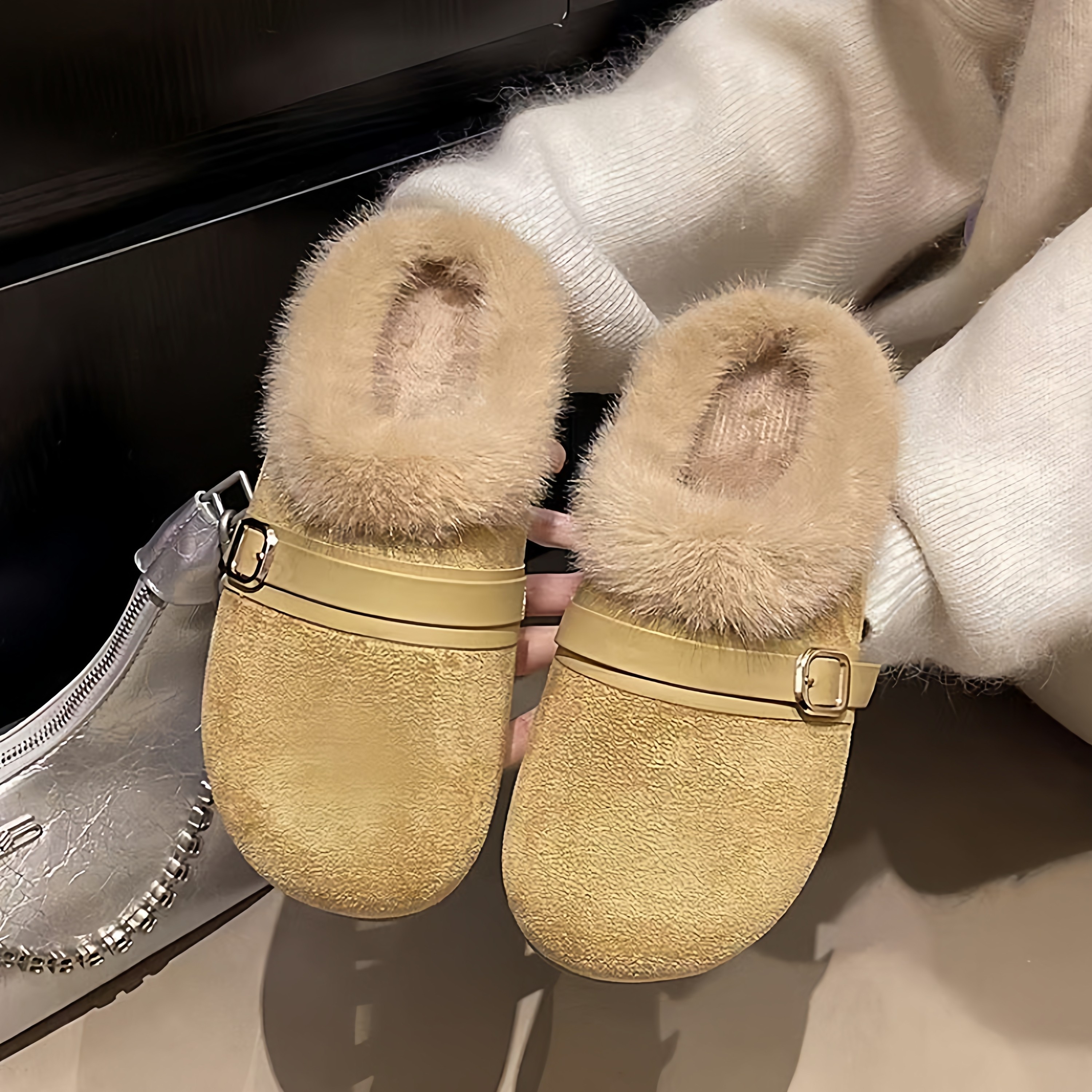 品牌真皮平底毛毛鞋女2025新款冬季外穿加绒保暖包头棉拖勃肯棉鞋,淘宝优惠券,粉丝福利购,淘宝优惠卷