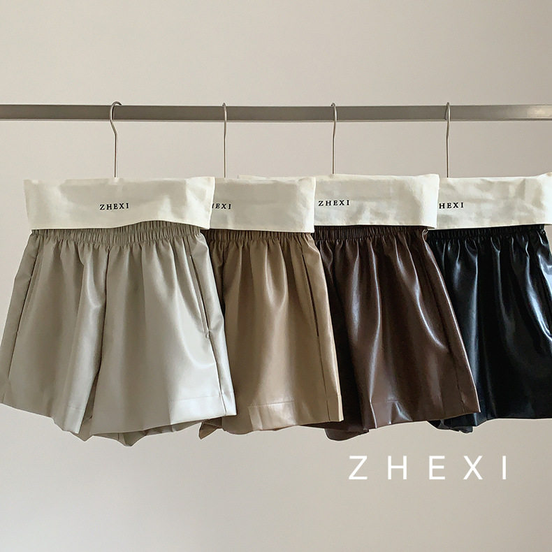 皮短裤女春装新款松紧腰高腰PU皮短裤百搭阔腿靴裤休闲短裤女,淘宝优惠券,粉丝福利购,淘宝优惠卷