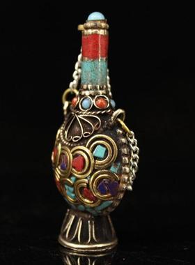 厂家直销古玩复古工艺品铜制铜器杂件做旧镶嵌宝石鼻烟壶