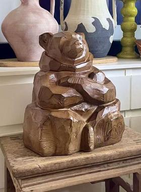 珍藏款北海道匠人作品《护守熊》 木雕感玄关摆件家居样板间民宿