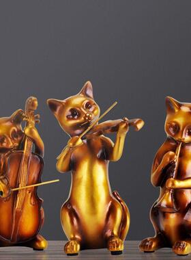 美式乡村家居音乐猫树脂摆件 创意三猫乐队结婚礼物客厅书房摆设