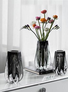 北欧现代简约玻璃花瓶摆件餐桌电视柜客厅玄关轻奢琉璃插花花器