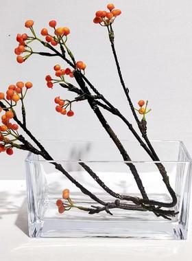 现代简约透明水培花器桌面透明长条方缸设计摆件