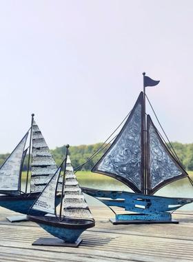 北欧乡村做旧铁艺帆船摆件办公室办公桌书架客厅电视柜家居装饰品