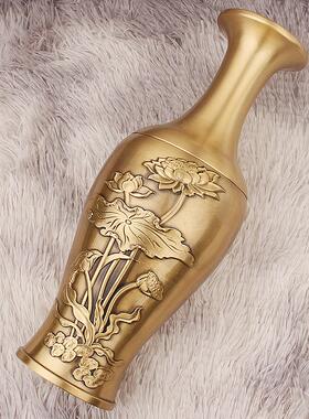 黄铜花瓶摆件客厅玄关插花创意装饰品新中式家居铜摆件金属工艺品