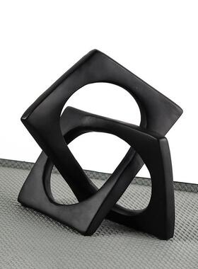 现代简约摆件几何不规则方形缠绕环扣创意样板房售楼处酒店装饰品