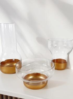 电镀金色玻璃花瓶果盘家用客厅茶几高档轻奢软装饰品