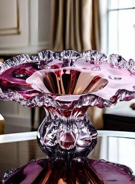 家居高档轻奢创意琉璃果盘现代大号水晶玻璃高端高脚水果盘样板间