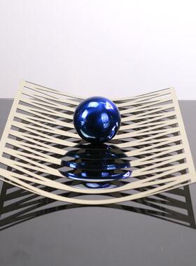 简约现代金色银色金属网格几何长托盘收纳盘 样板间客厅饰品摆件