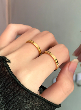 钛钢金色满圈爱心戒指女小众素圈食指环高级感