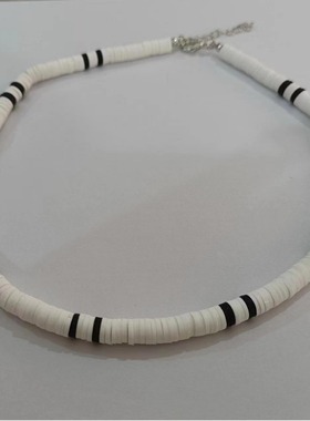 欧美跨境热销饰品黑白色简约软陶项链波西米亚风复古百搭项饰