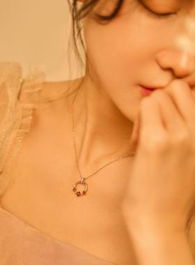 《幻日》薾曼原创橘橙石榴石项炼银镀金覆古简约夕阳浪漫锁骨炼女