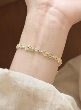 岁岁 探窗足银999新中式复古精致手工珐琅彩珐琅银手链送礼物