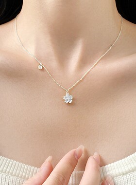 毛哲纯银S999樱花项炼轻奢高端设计气质少女纯银锁骨炼纯文学