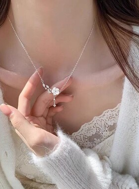 S999纯银山茶花项炼女款轻奢高级锁骨炼纪念日生日礼物送闺蜜女友