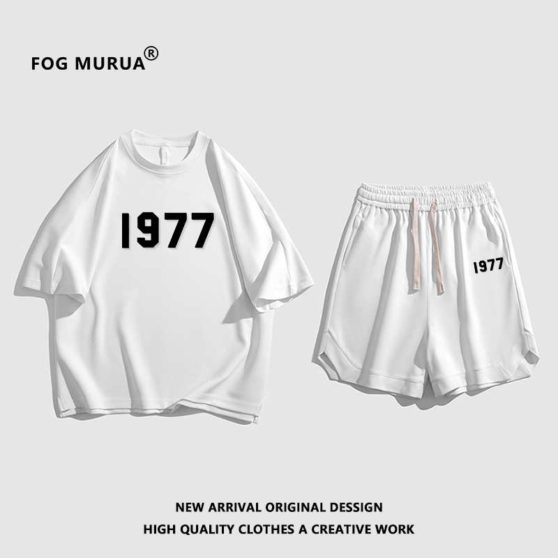 FOG MURUA复线第七季主线新款情侣1977潮牌重磅短袖T恤套装男女款 - 图1