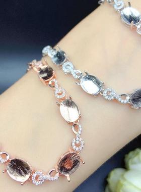 S925纯银手链空托椭圆形尺寸7*9