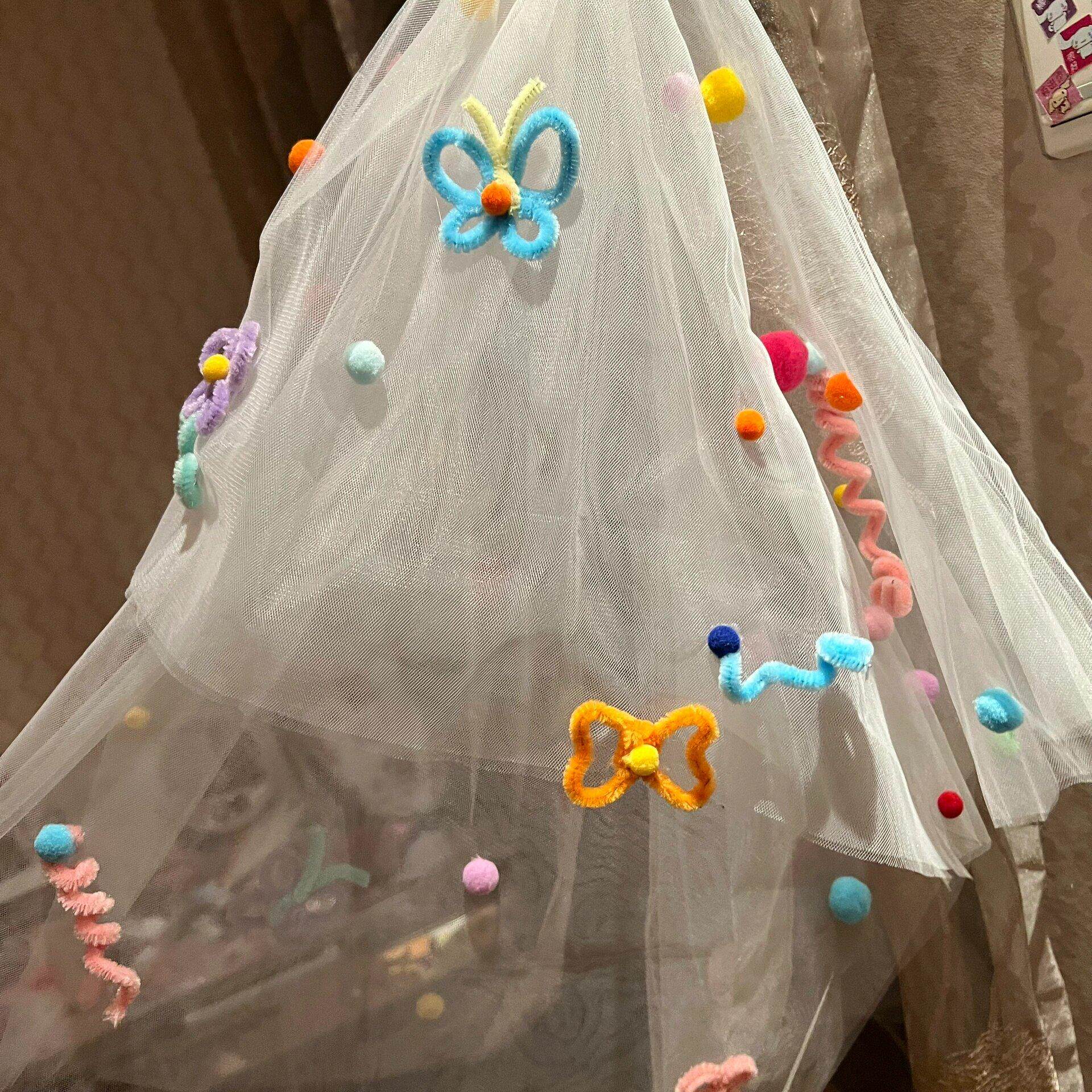 扭扭棒彩色球球头纱diy多巴胺领证结婚情人节求婚新娘拍照道具