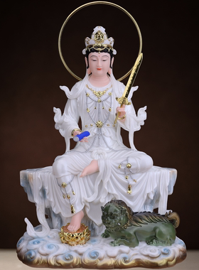 文殊普贤菩萨佛像汉白玉摆件