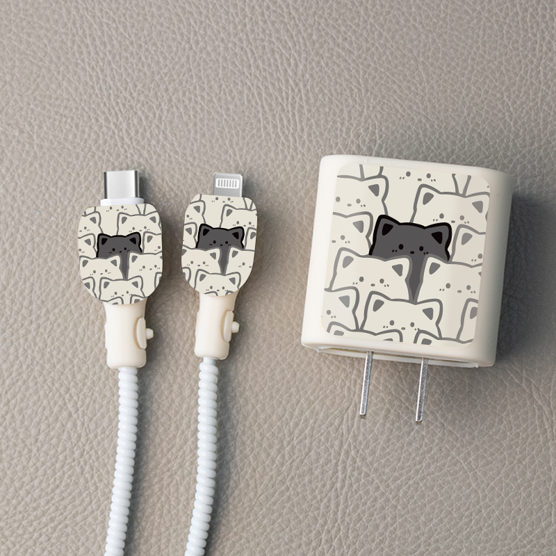 适用于苹果20w充电器保护套iPhone14/13ProMX充电器保护壳充电器印花保护绳防折断卡通12硅胶印花款一群猫咪 - 图2