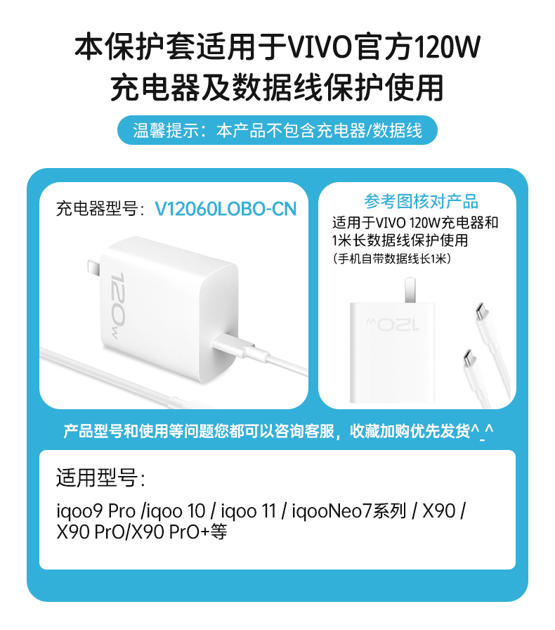 适用于VIVOx100 120W充电器保护套适用VIVO IQOO10/11 X80pro X90spro数据线保护套卡通印花防折断透明款 - 图0