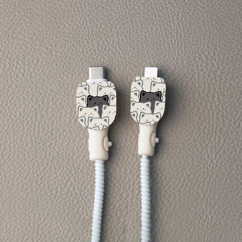 适用于苹果20w充电器保护套iPhone14/13ProMX充电器保护壳充电器印花保护绳防折断卡通12硅胶印花款一群猫咪 - 图0