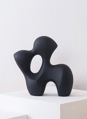 侘寂风黑色几何摆件创意园办公软装饰品售楼处前台大厅样板房摆设