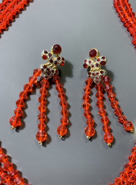 Vintage中古中国红色切面水晶珠