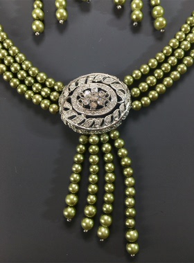 Vintage中古复古优雅绿色琉璃珍