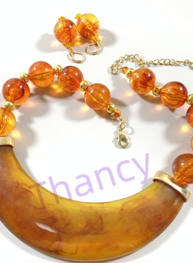 树脂圆珠半圆弧项圈耳环套装