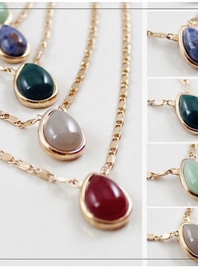 天然石水滴吊坠项链套组