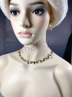 复古珍珠项链耳钉套装JCR