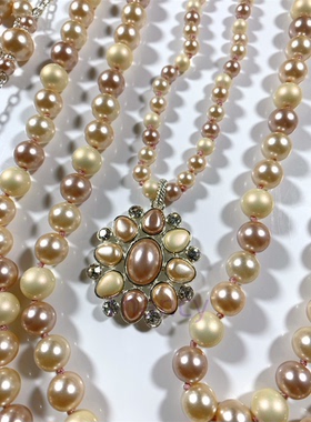 琉璃珍珠项链毛衣链珠光粉白撞色