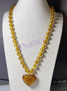 琥珀色爱心坠琉璃项链KJL