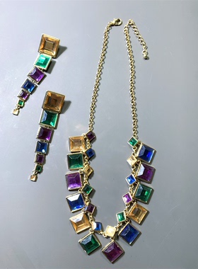 Vintage中古亚克力方块钻彩色菱