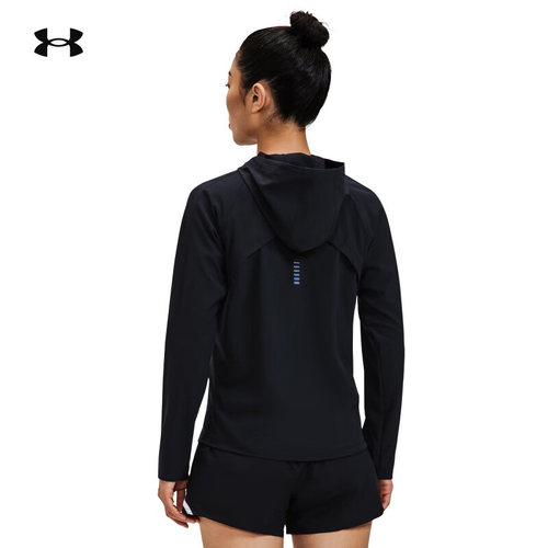 安德玛UA女装Storm跑步运动梭织休闲防风连帽显瘦跑步外套1361384 - 图0