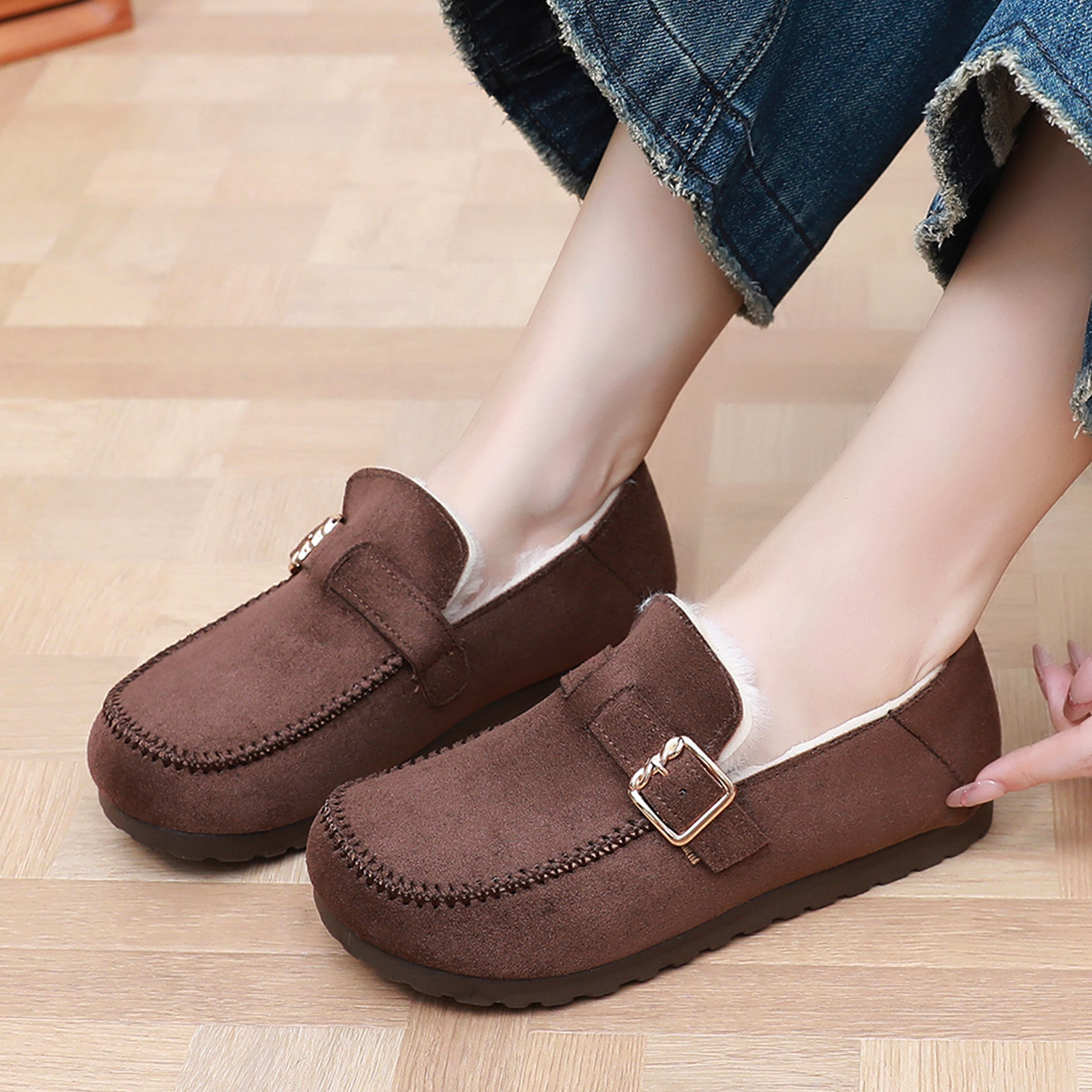 老北京布鞋女冬季加绒保暖休闲棉鞋黑色工作鞋平底软底舒适豆豆鞋,淘宝优惠券,粉丝福利购,淘宝优惠卷