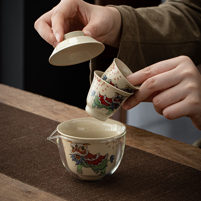 Zhoujing grass and wood ash travel tea set