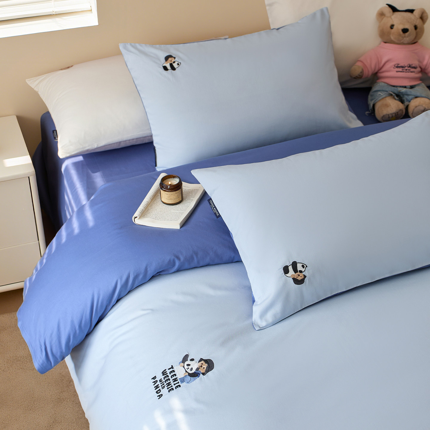 TeenieWeenie小熊纯色双拼全棉四件套纯棉被套学生宿舍床单三件套