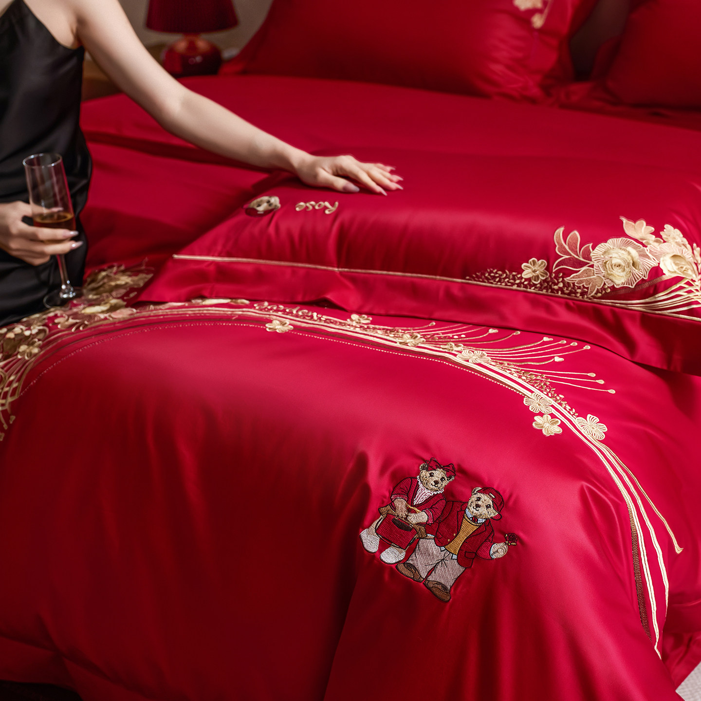 TW长绒棉高档结婚四件套婚房红色喜庆刺绣被套新婚礼物床上用品,淘宝优惠券,粉丝福利购,淘宝优惠卷