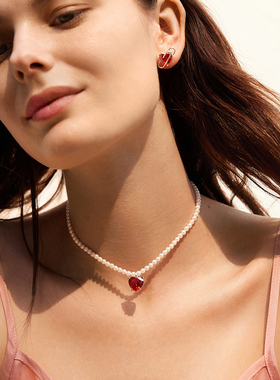 HEFANG官方奥莱梦幻爱心短项链红