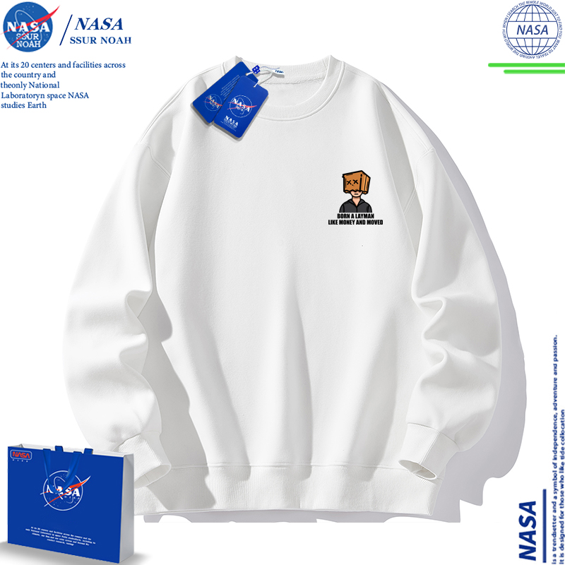 NASA联名圆领卫衣男春秋季2025新款潮流简约小众宽松长袖上衣男女 - 图0