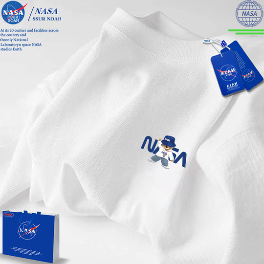 NASA联名青少年白色T恤男生潮流简约小众上衣纯棉男士短袖男夏季